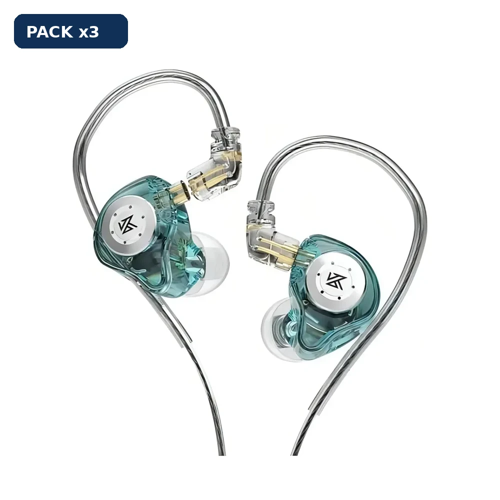 Pack x3 Auricular In Ear KZ EDX PRO CYAN No Mic, Monitoreo, deportivos o juegos
