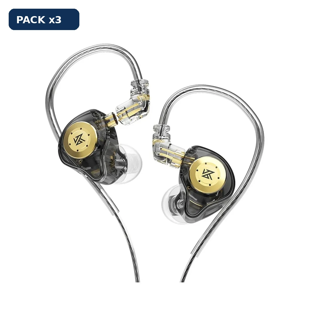 Pack x3 Auricular In Ear KZ EDX PRO BLACK No Mic, Monitoreo, deportivos o juegos
