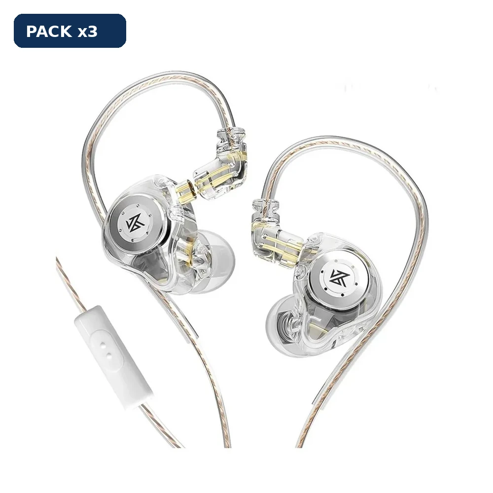 Pack x3 Auricular In Ear KZ EDX PRO CRISTAL No Mic, Monitoreo, deportivos o juegos